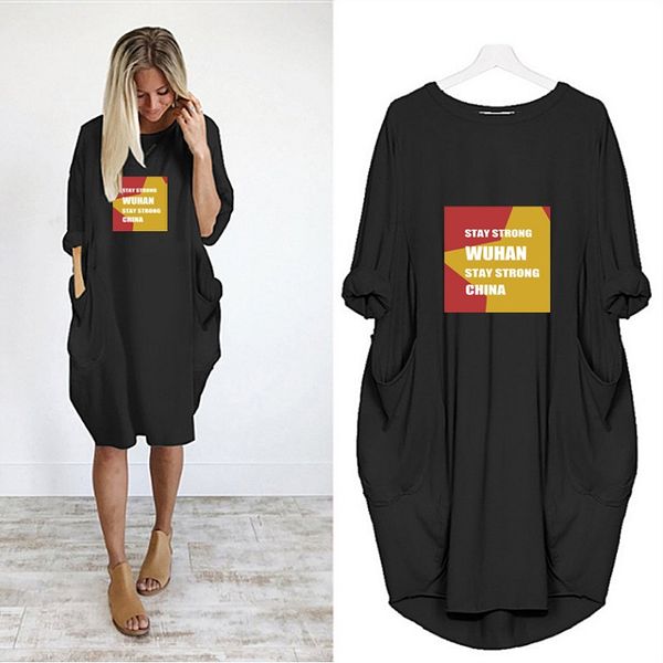 

2020 fashion brand diy style ladies plus size dress new high-end chinese refueling print pattern elegant temperament, Black;gray