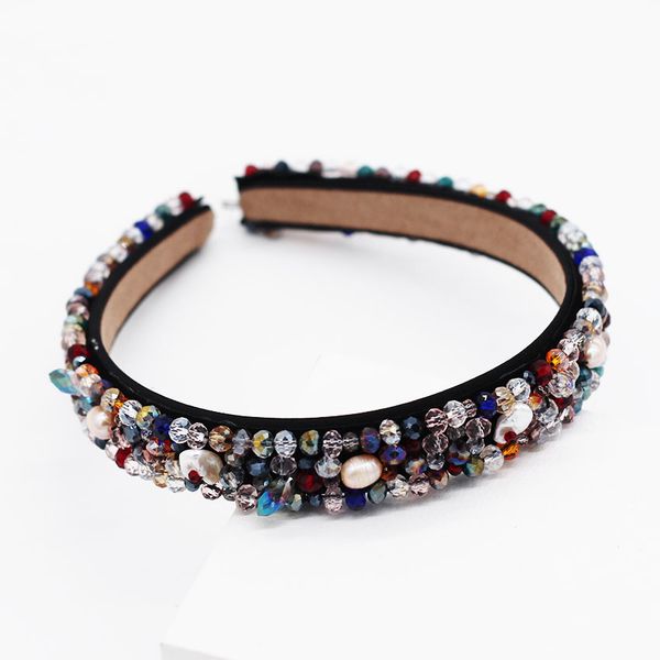 

baroque fashion personality multicolor transparent crystal flower wild geometric headband small particles luxury headband 948, Golden;white