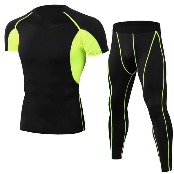 

2019 bodybuilding patchwork compression mens sets crossfit short sleeve tshirt fitness quick dry sporting set dropshipping, Gray