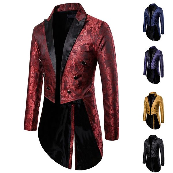 

charm mens tailcoat long jacket goth steampunk fit suit cardigan coat cosplay praty single breasted swallow uniform outwear, Black;brown