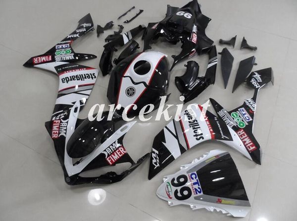 

4 gifts new abs injection mold motorcycle full tank cover fairings kit for yamaha yzf-r1 2007 2008 07 08 r1 body set black white custom