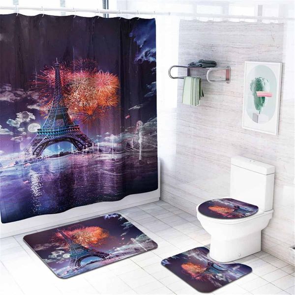 

waterproof bathroom shower curtain set bath shower panel floor mat toilet seat cover rug home bathroom accessories supplies