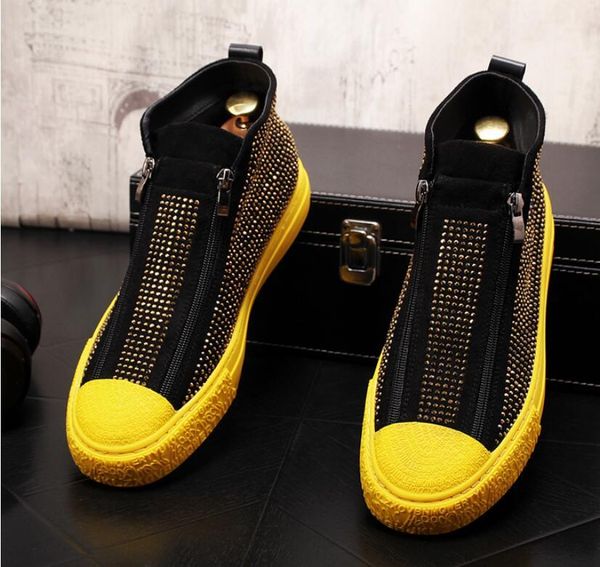 

street new style men's designer suede rhinestones high casual flats platform shoes skateboard shoes sapato social masculinoc t07, Black