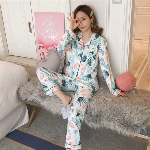 

2019 spring womens pajamas pyjamas set long sleeve sleepwear female sleep two piece suit pijama nightwear home wear, Blue;gray