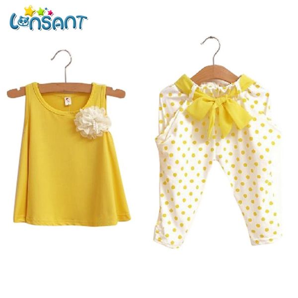 

lonsant new baby girl clothes set solid sleeveless vest dot pant conjunto menina cotton children clothing, White