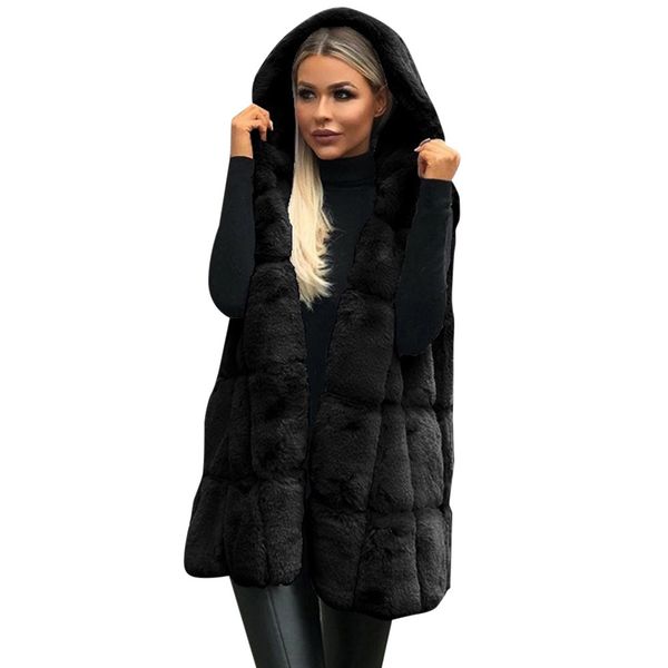 

faux fur coat women hooded vests coats ladies sleeveless soft outwear winter warm vests female coat, Black;white