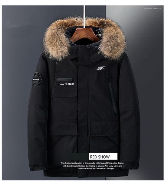 

long sleeve outdoor mens down autumn soild color designer mens parkas male clothing fur winter men coats thick hooded, Black