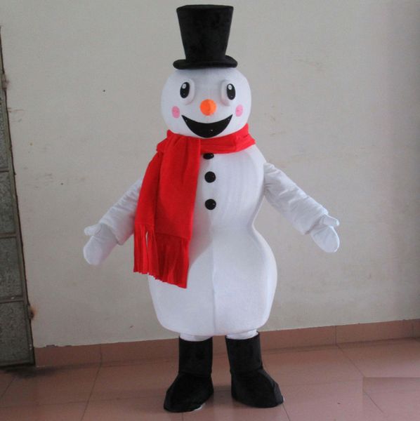 Profissional personalizado cachecol Vermelho boneco de neve Traje Da Mascote Dos Desenhos Animados branca de neve homens Roupas de Personagem de Festa de Halloween do Dia Das Bruxas Fancy Dress