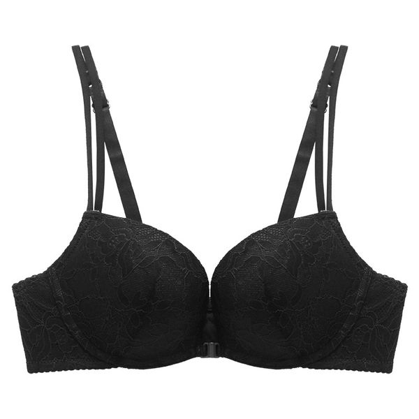 

thick bra one-piece underwear comfortable adjusted-straps push up front closure bra 5/8 cup flower lace underwear, Red;black