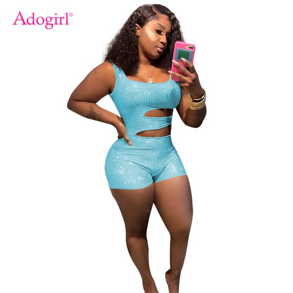 

adogirl hollow out diamonds tank jumpsuit women fashion summer shorts romper playsuits club party bodysuits, Black;white