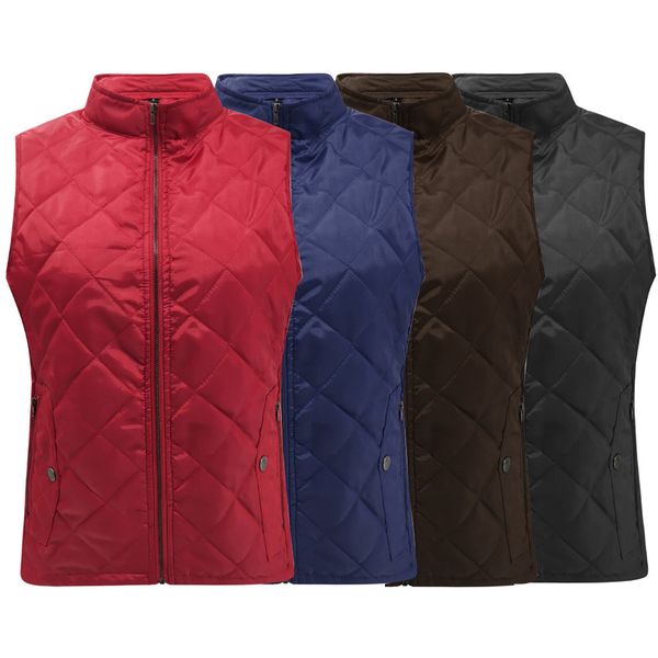 

joineles autumn winter women parkas vest coats 4 colors solid stand collar zip casual outwear with pockets female padded, Black