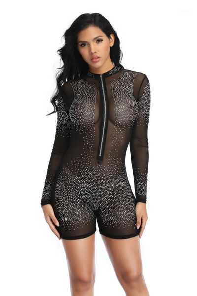 

though diamond underwears designer blck zipper fly one piece long sleeve skirt females high collar clothes womens see, Black;white