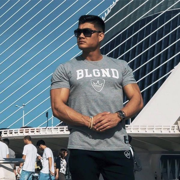 

quick dry cotton sport t-shirt running shirt men short sleeve breathable workout tees fitness gym training shirt rashgard, Black;blue