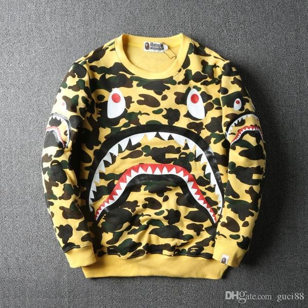 

2018 mens designer jackets a bathing aape ape hoodie camouflage men's leisure long sleeved round neck sweater ape cotton sweatershirt s, Black