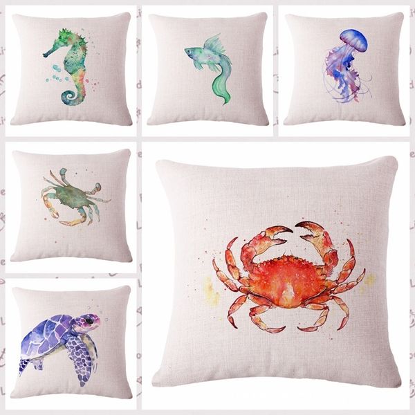 

ocean animal watercolor pattern cotton flax pillow back cushion
