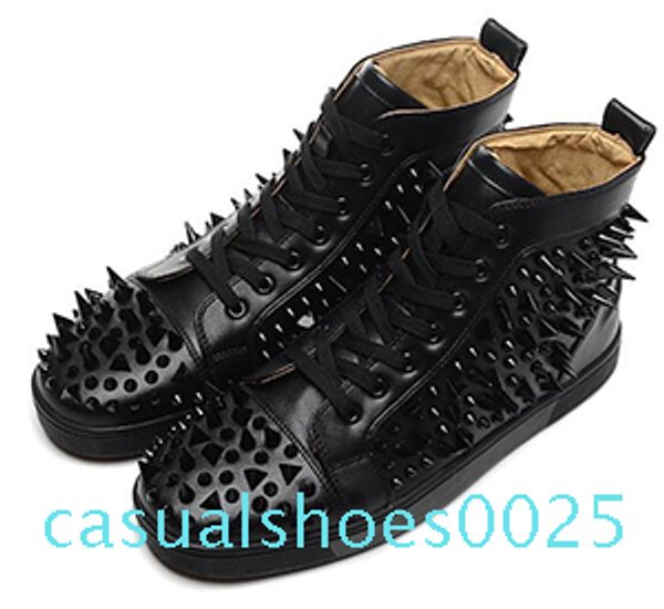 

2020 fashion designer brand studded spikes flats shoes red bottom shoes for men and women party lovers genuine leather sneakers c25, Black