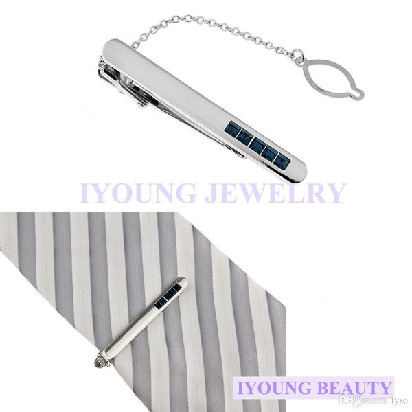 

elegant navy blue crystal tie clips men necktie silver tone metal clamp jewelry decor tie clasp bar wedding party meeting gift