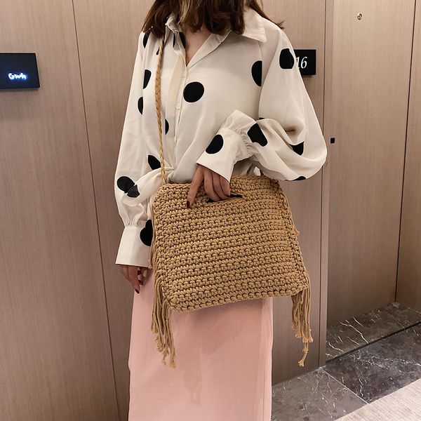 

2019 tassel straw bags women summer rattan bag handmade woven beach cross body bag square bohemia handbag bali bolso paja#h25