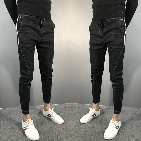 

men's jeans all-match ankle lengt pants trend-fitting slim-leg hong kong style beam leg social guy, Blue