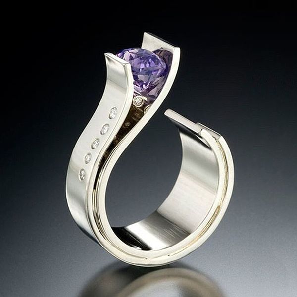 

elegant flowers finger rings modern purple cz stone rings for women promise crystal wedding ring fashion jewelry gifts o4m358, Golden;silver
