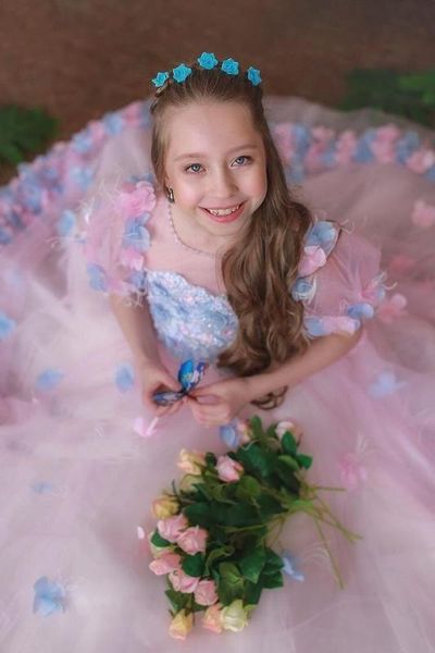 

floral pink flower girls dresses princess ball gowns elegant floral girl birthday party dresses gowns custom, Red;yellow