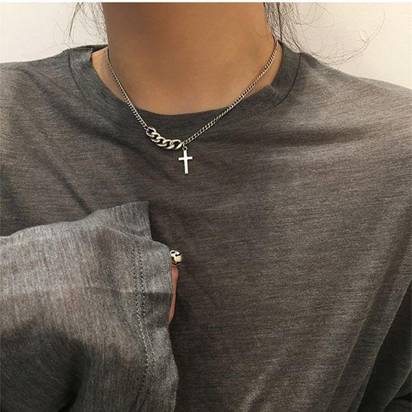 

kpop fashion vintage stainless steel cross short necklace sweater chain for men woman statement egirl bff harajuku party jewelry, Golden;silver