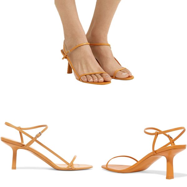 

2019 fashion designer shoes summer bare leather sandals soft navy leather 65mm elegant slender strap girl sandals with box us4-9, Black