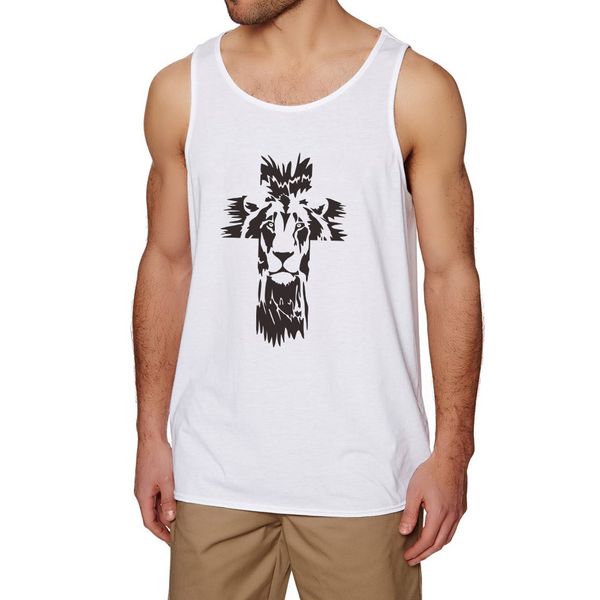 

mens lion of judah cross jesus fitness workout casual tank men, White;black