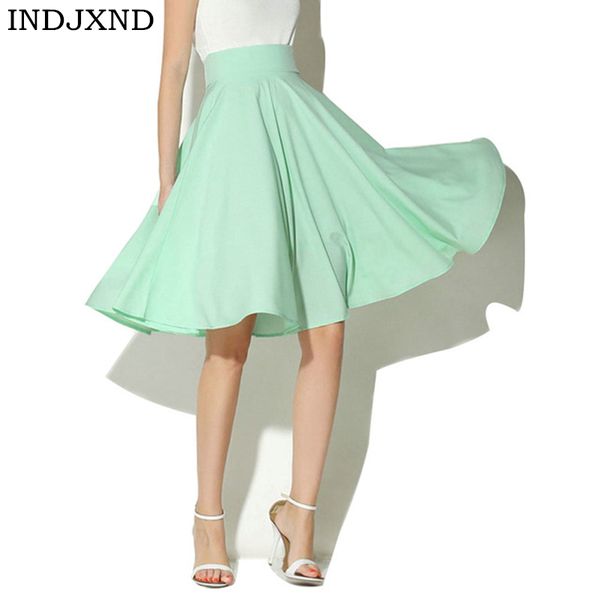 

2020 summer high waist middle zipper skirt coat knee length skirts vintage midi skirt women pleated clothing silk pure color, Black