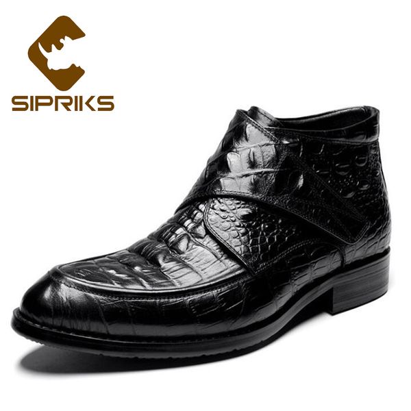 

sipriks mens crocodile ankle boot with hook & loop fahion mens iders shoes formal short work boss boots american, Black