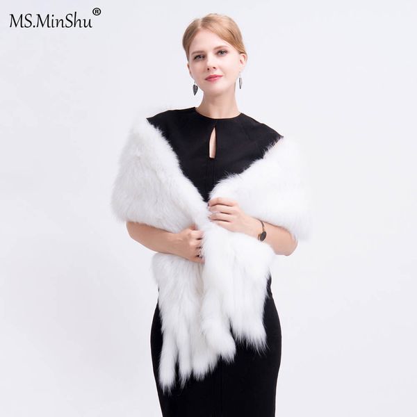 Ms Minshu Drop Shipping White Fox Fur Shawl Hand Knitted Foxs Fur