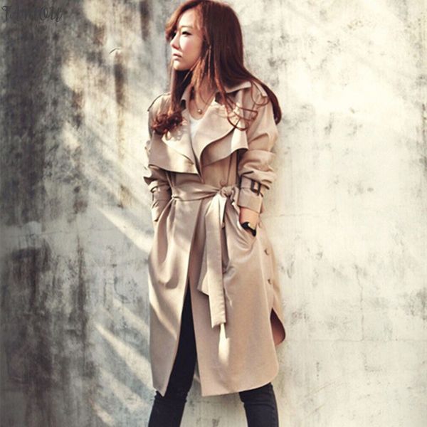 

fashion long trench coat for women autumn spring trench coats outerwear loose coat gabardina mujer trench ho851770, Tan;black