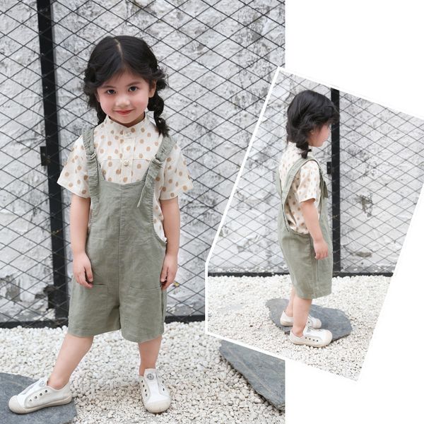 

new arrived linen cotton jumpsuit for baby boys girls summer kids clothes toddler solid colors suspender trousers short overalls, Blue