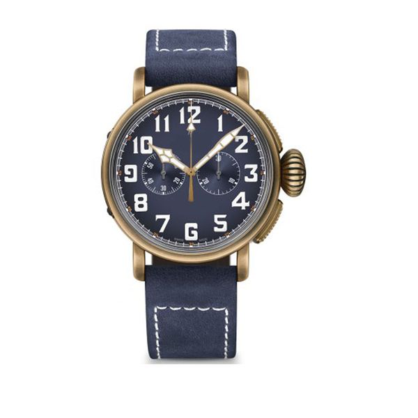 

fashion men pilot case series 45mm scale strap bronze digital vk quartz sapphire movement leather chronograph chronograph men sports wa wttc, Slivery;brown