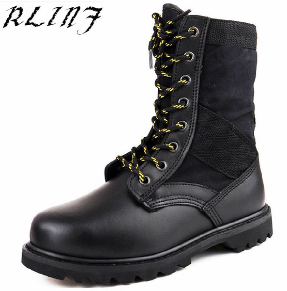 

rlinf outdoor army men's tactical boot ankle boots breathable wear-resistant deodorant anti-mite, Black