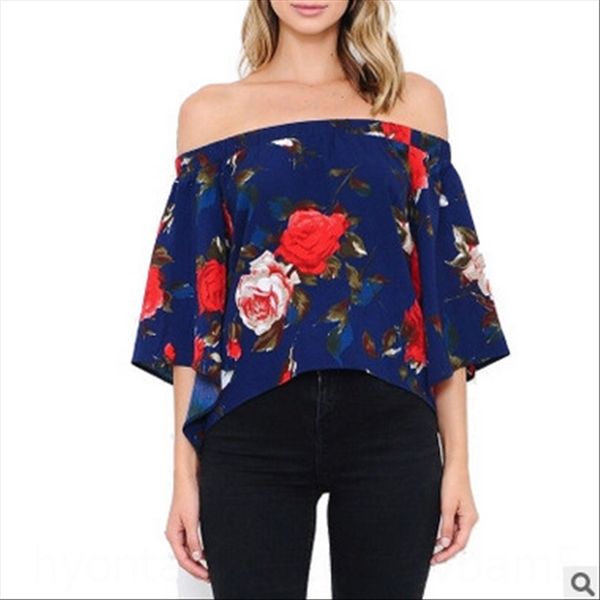 

chest-wrapped collar middle sleeve printed shoulder-exposed loose t-shirt chest-wrapped collar middle sleeve printed shoulder-expo, White
