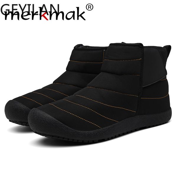

2019 warm winter men shoes fashion plus velvet snow boots non-slip wear-resistant couple ankle booties plus size 36-47, Black