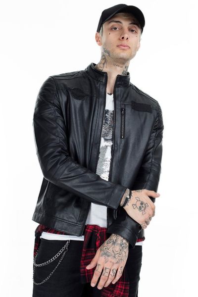 

cazador faux leather coat men 's leather jacket jazz 1052, Black