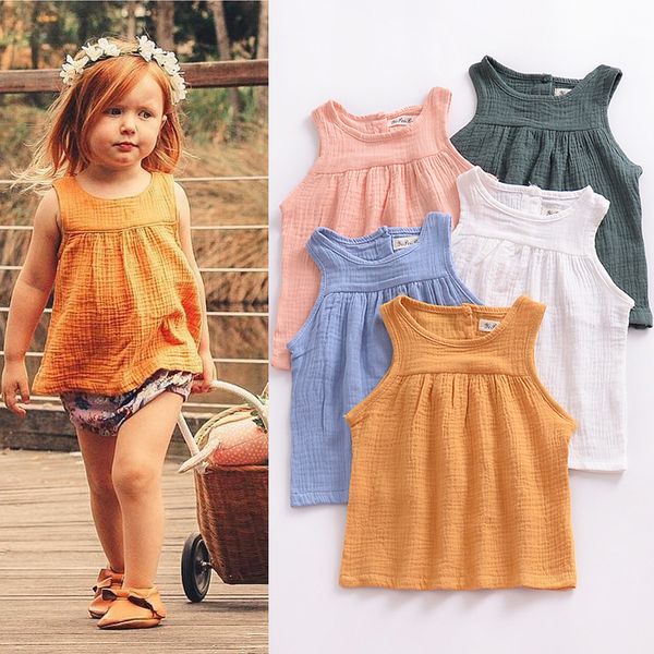 

baby girls summer kids clothes 5 colors linen cotton tank newborn baitie vest children clothing jy295, Blue