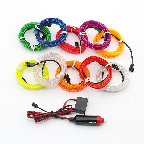 

1m 2m 10 colors neon el wire car atmosphere lamp 12v flexible led strip auto interior decoration light with cigarette lighter