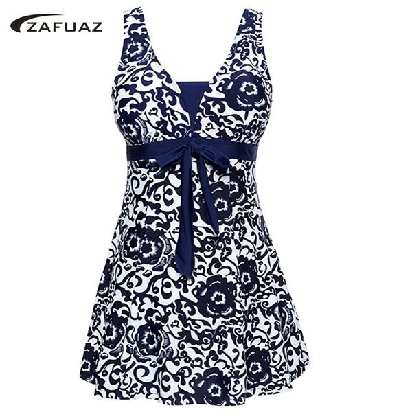 

2019 new vintage print large size one piece swimdress women swimwear dress big plus size bathing suit skirt female swimsuit wear, White;black
