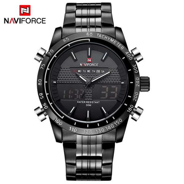 

naviforce men watches full steel men's quartz hour clock analog led digital watch sports wrist watch relogio masculino, Slivery;brown