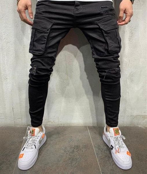 

stretch leg jeans mens designer ripped jeans black skinny slim pencil pants high streetwear spring summer male clothing, Blue