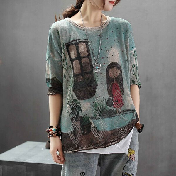 

women summer fashion japan style vintage graffiti cartoon print linen half new, White;black