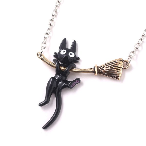 

kiki's delivery service black cat pendant necklace miyazaki hayao anime cat charm choker necklace for women kids jewelry cosplay, Silver