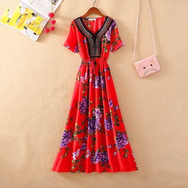 

casual dresses 2021 summer dress women print vintage female elegant bohemian beach party plus size 3xl vestido, Black;gray