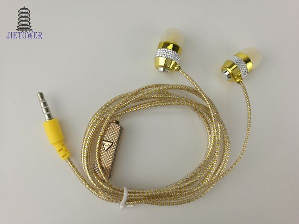 Fabbrica diretta affare all'ingrosso brillare scintillio dorato auricolari rosa auricolari earcup con microfono mic linea di cristallo 3 Colorcp-15
