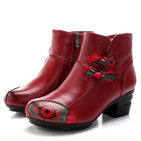 

new mixed colors printed genuine leather boots women shoes fashion ankle boots winter non-slip high heel shoes woman snow, Black