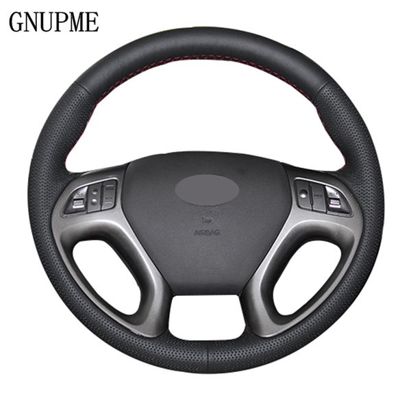 

gnupme diy steering cover hand-stitched soft artificial leather black car steering wheel cover for ix35 tucson 2011-2015
