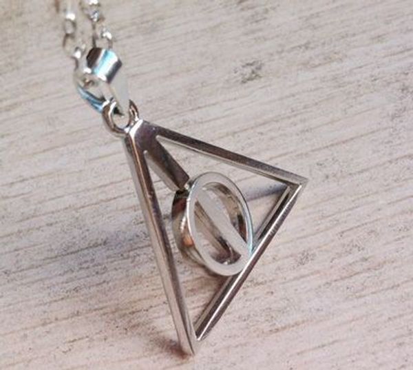 

harry style jewelry stainless steel deathly hallows pendant necklace movie trendy jewelry long chain triangle necklace, Silver